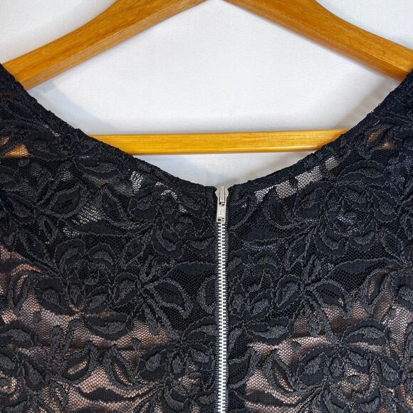 INC International Concepts Black Lace Overlay Fit & Flare Cap Sleeve Dress Sz 10 - Picture 7 of 9